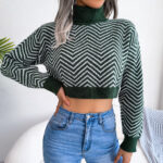 High Collar Striped Cropped Sweater for Women - Image 5