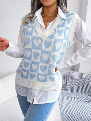 Heart Knitted Vest – Autumn Winter Women’s College Fashion