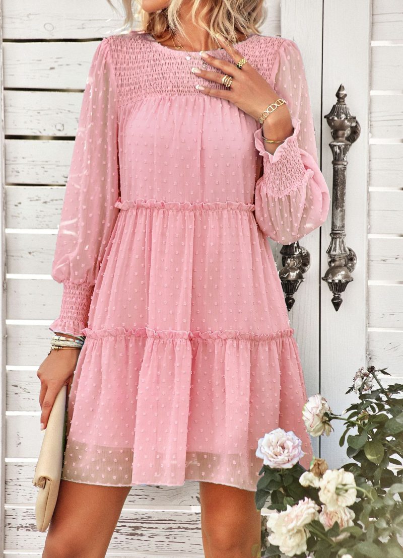 Crew Neck Short Jacquard Dress - Image 4