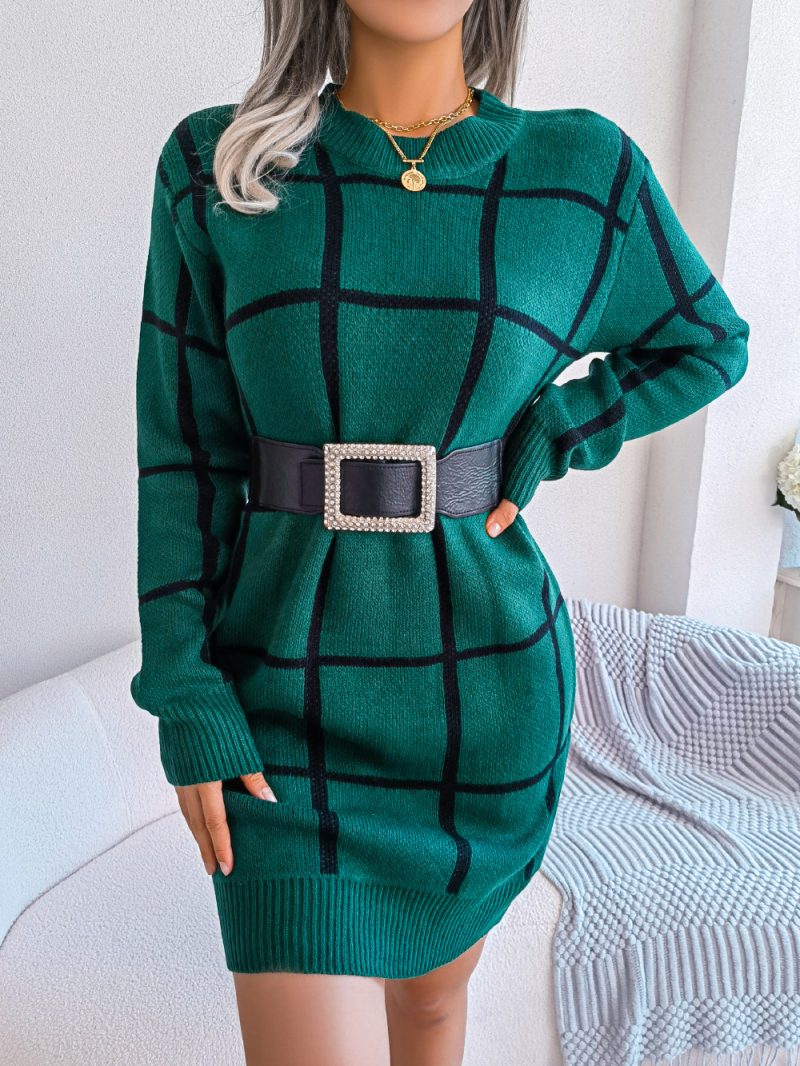 Check Long Sleeve Sweater Dress - Image 2
