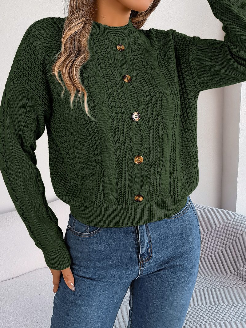 Solid Color Twist Button Pullover - Autumn Winter Women's Fashion - Image 4