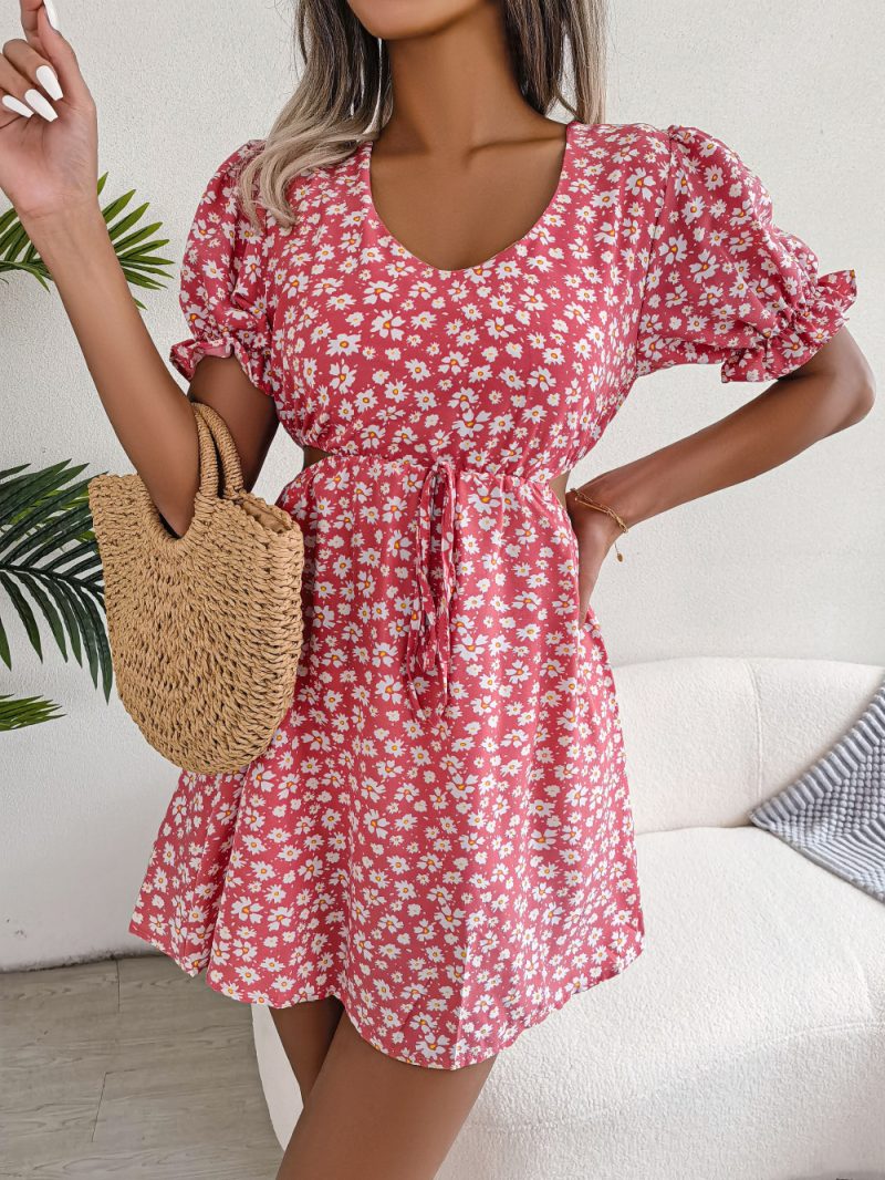 Floral Cutout Short Sleeve Dress - Image 7