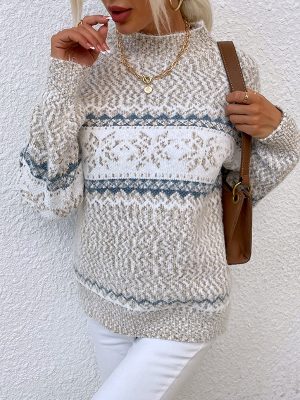 Chic Half Turtleneck Snowflake Christmas Sweater