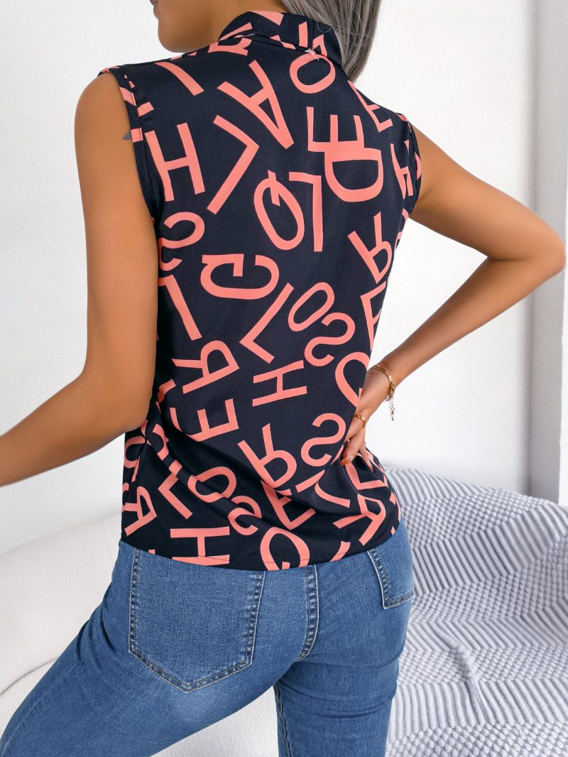 Casual Office Letter Graphic V-Neck Chiffon Blouse Top - Image 5