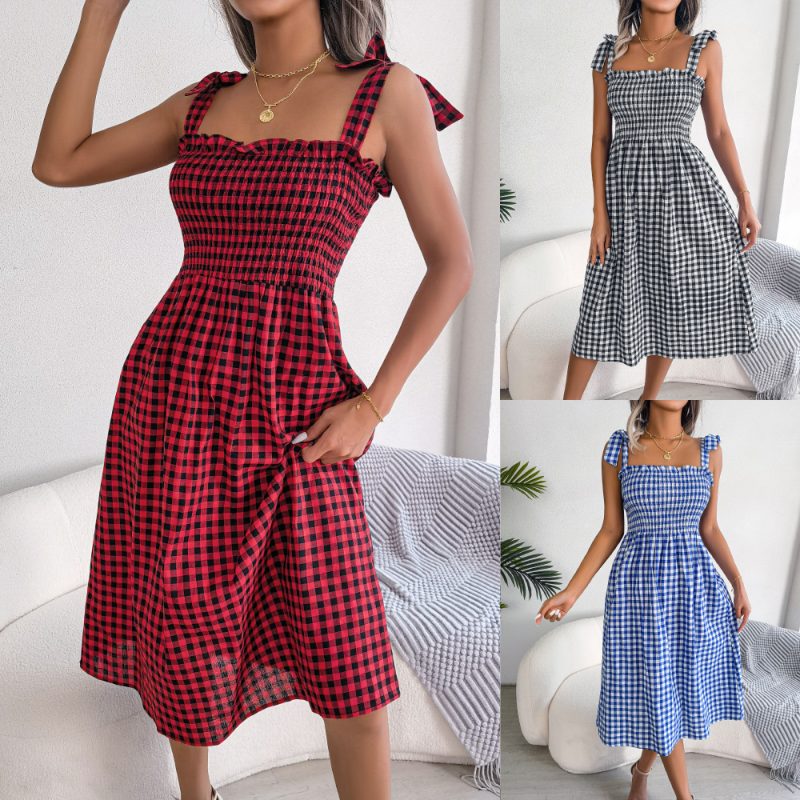 Chic Plaid Mid-Length Dress - Image 5