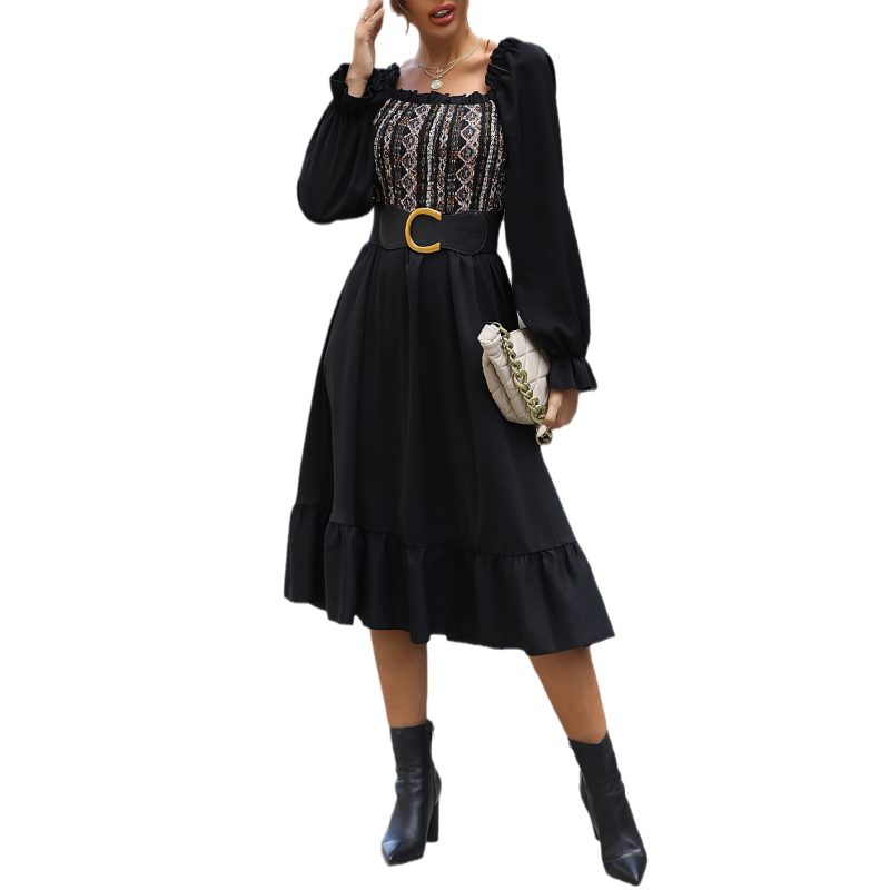 Square Collar Women's Waist Dress - Image 5