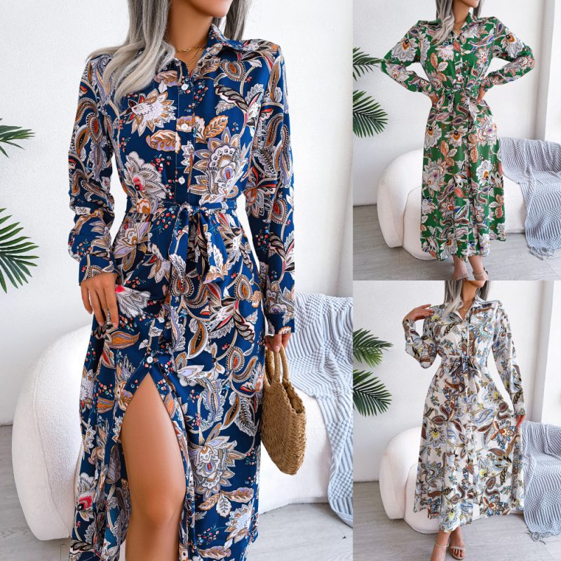 Retro Floral Collared Maxi Shirt Dress for Spring - Image 4