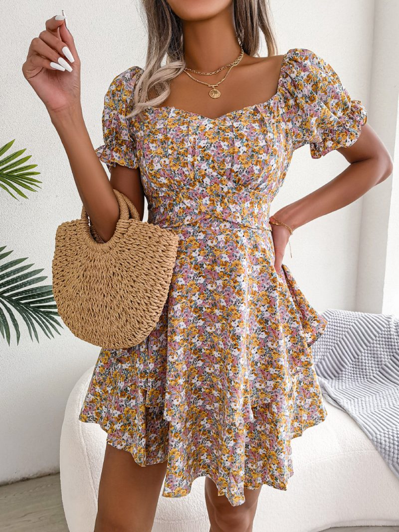 Floral Lace-Up Waist Dress - Summer Elegance - Image 4