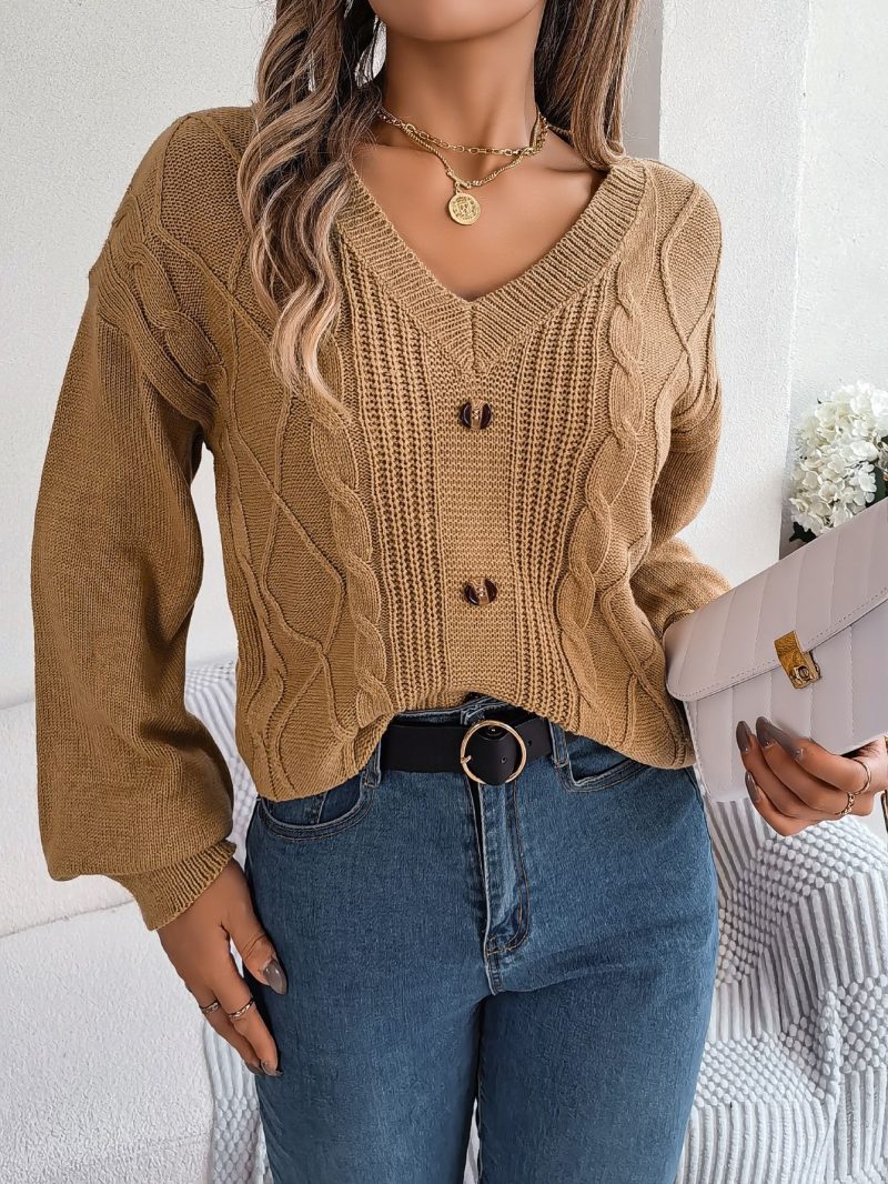 V-Neck Twist Lantern Sleeve Sweater - Image 3