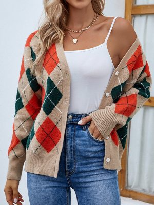 Chic Contrast Color Button Knitwear Cardigan Coat