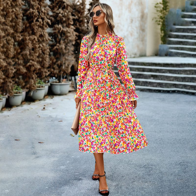 Printed Round Neck Dress - Autumn/Winter