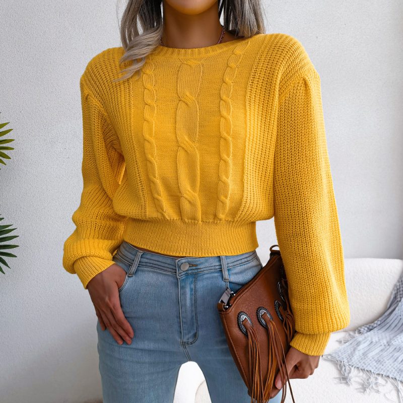 Lantern Sleeve Waist-Trimming Knitted Sweater - Image 7