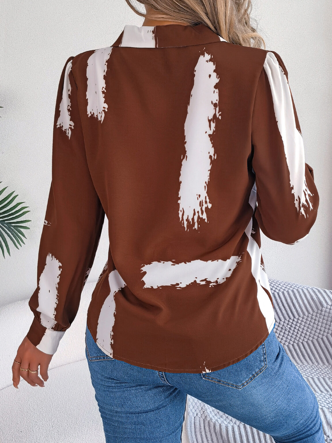 Contrast Striped Collar Long Sleeve Shirt - Image 6