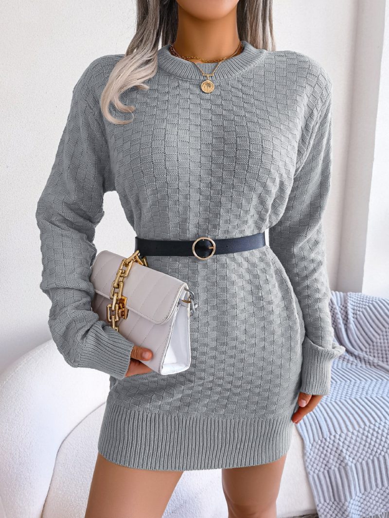 Plaid Long Sleeve Knit Wool Dress - Image 7