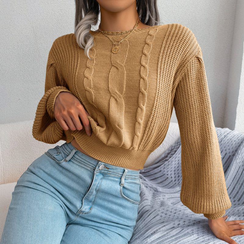 Lantern Sleeve Waist-Trimming Knitted Sweater - Image 9
