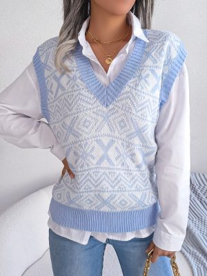 Christmas Snowflake V-Neck Knit Vest Women