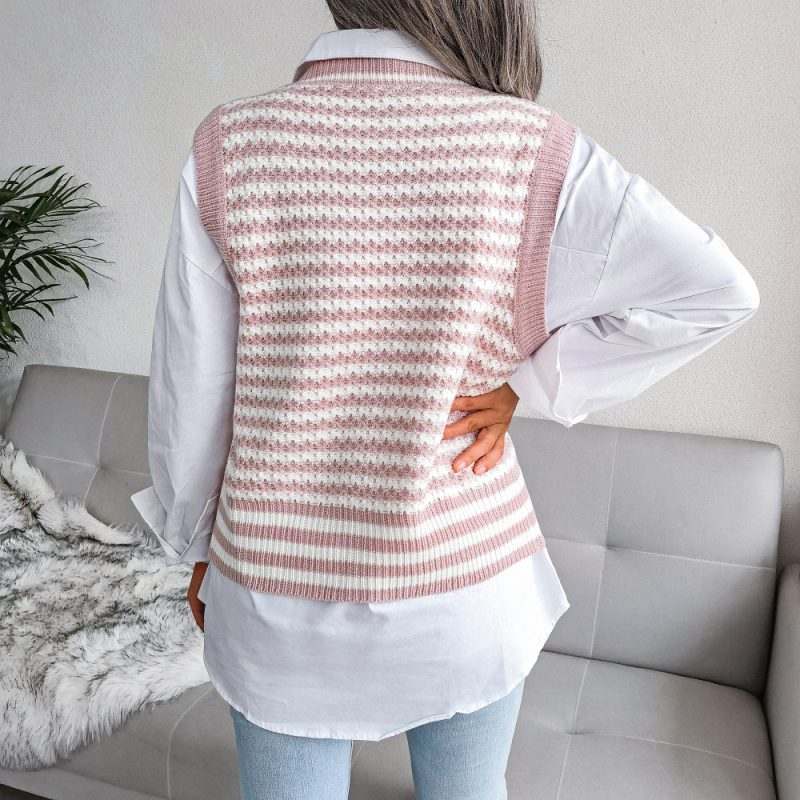 Striped College Vest Sweater - Image 6