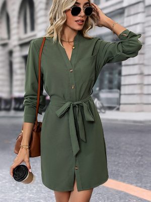 Autumn Women Clothing Solid Color Long Sleeve Dress