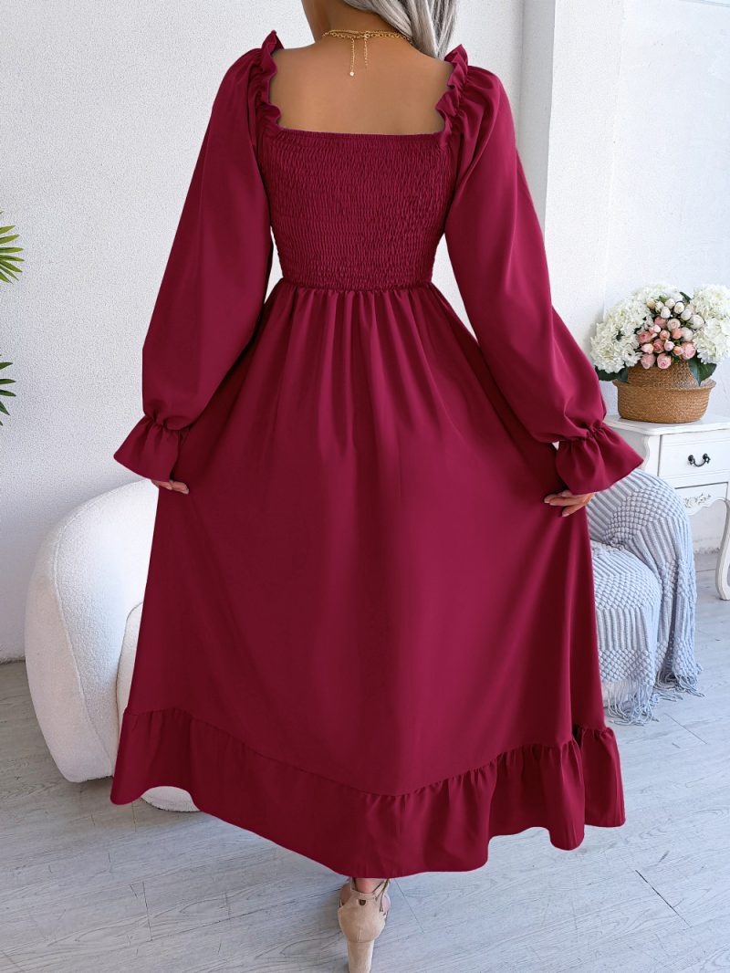 Casual Square Collar Flare Maxi Dress with Large Swing Ruffles - Image 6