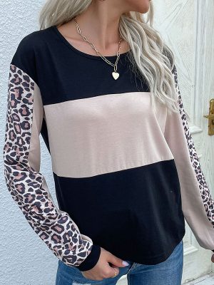 Loose Leopard Print Long Sleeve Women’s Sweatshir