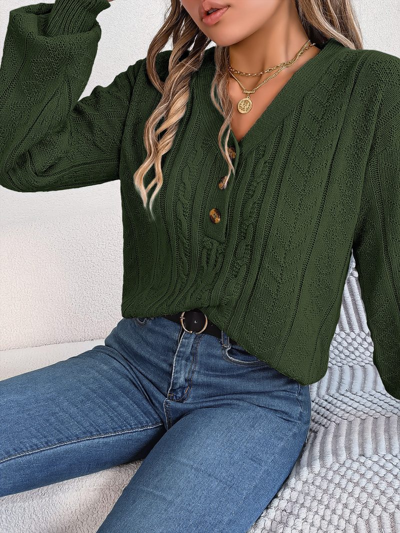 Twist V-Neck Buttons Pullover - Autumn Winter Women's Fashion - Image 2