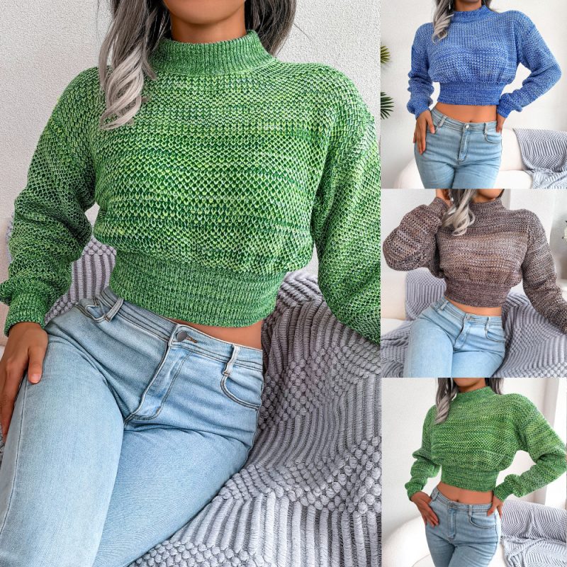 Colorful Long Sleeve Crop Sweater - Image 2