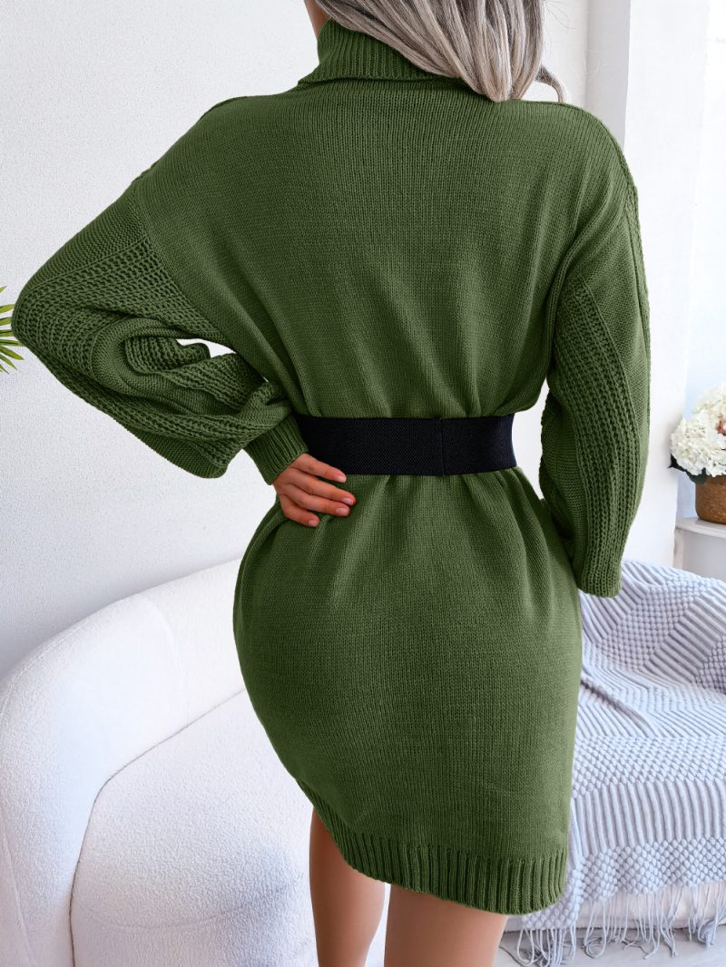 Turtleneck Lantern Sleeve Sweater Dress - Image 3