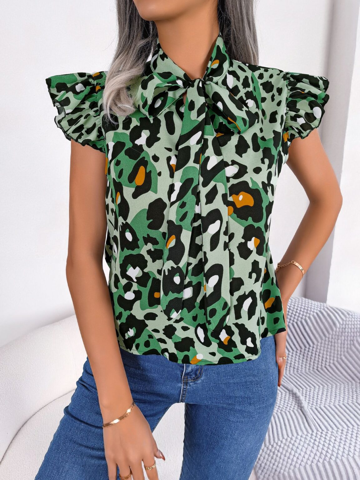 Casual Leopard Print Chiffon Blouse Top - Image 7