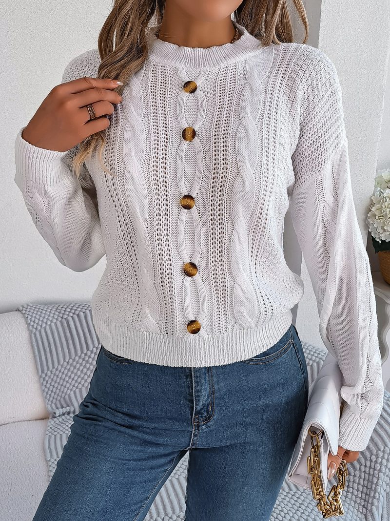 Solid Color Twist Button Pullover - Autumn Winter Women's Fashion - Image 7