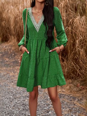 Casual V-Neck Long Sleeve Dress