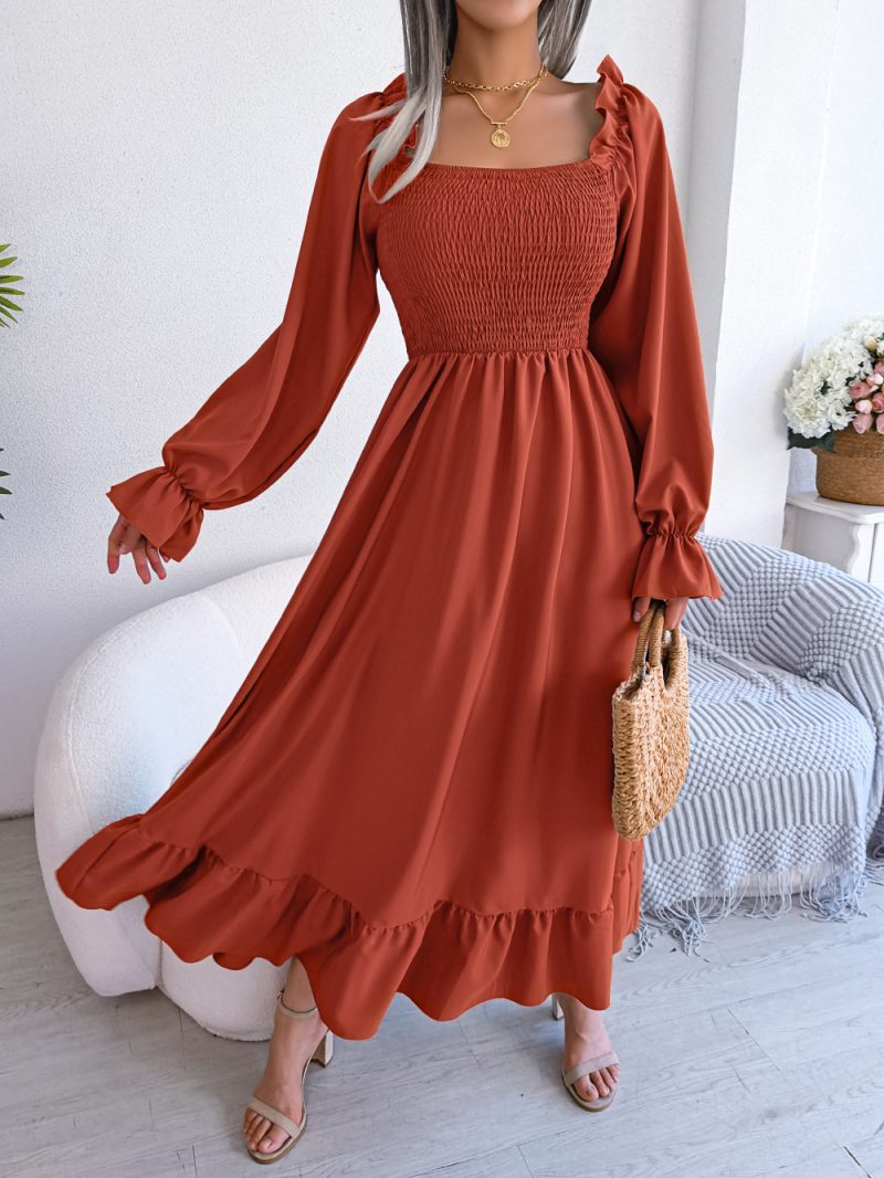 Casual Square Collar Flare Maxi Dress with Large Swing Ruffles - Image 3