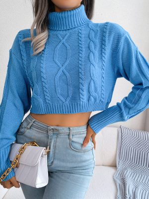 Twist Long Sleeve Turtleneck Cropped Pullover Sweater