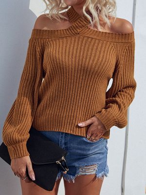 Chic Halter Off-Shoulder Sweater – Women’s Autumn/Winter Fashion