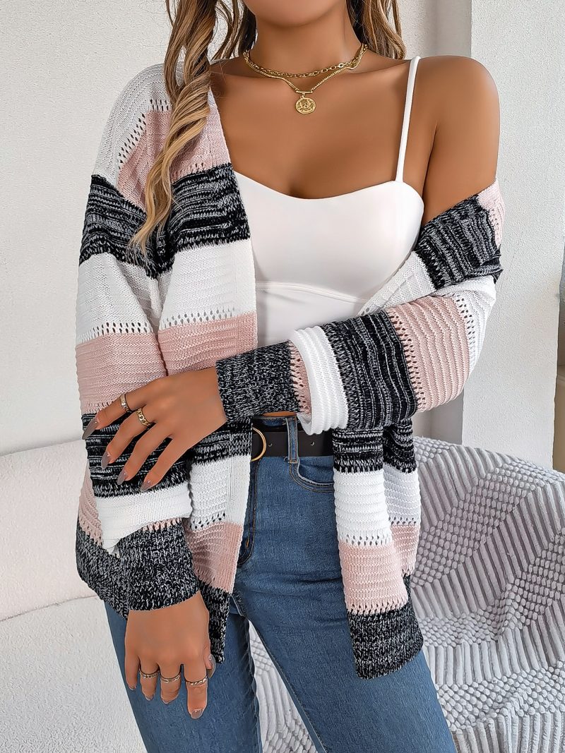 Striped Lantern Sleeve Cardigan - Image 7