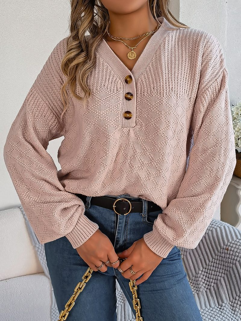 Loose V-Neck Buttons Pullover - Autumn Winter Women's Fashion - Image 5