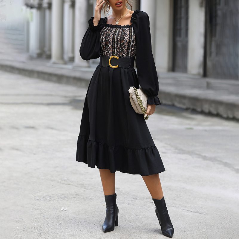 Square Collar Women's Waist Dress