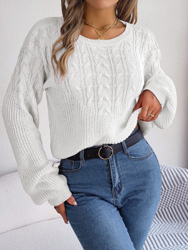 Twist Patchwork Puff Sleeve Pullover - Image 3