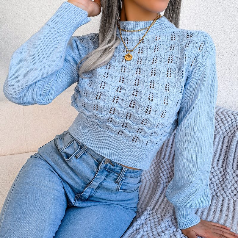 Striped Lantern Sleeve Crop Sweater - Image 2