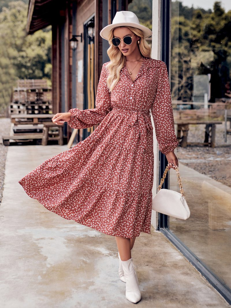 Printed Lace-Up Long-Sleeved Dress - Image 2
