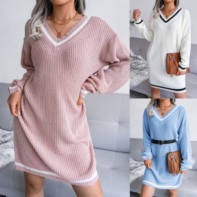 College V-Neck Sweater Dress - Image 5
