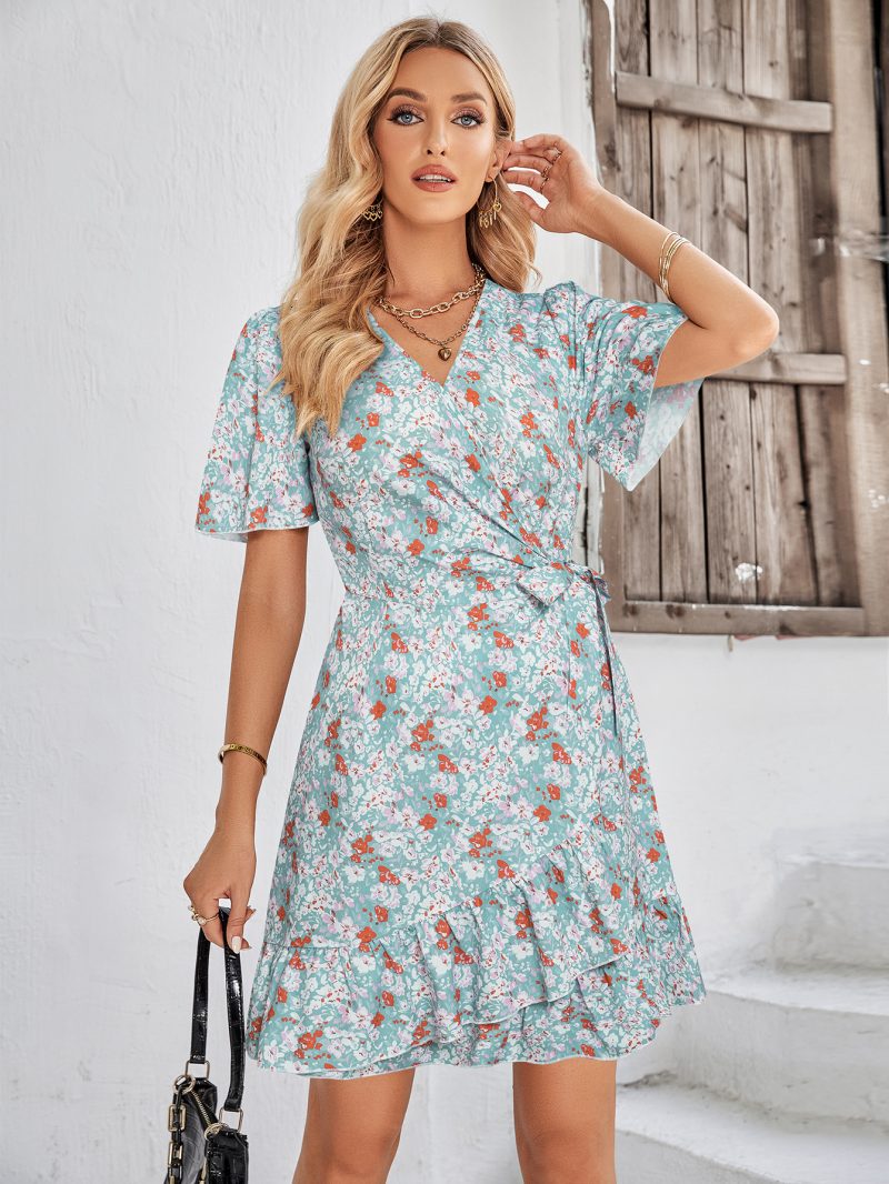Summer Women's V-Neck Printed Short Sleeve Dress - Image 2