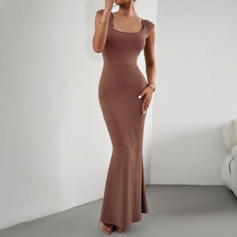 Slim Square Neck Knitted Dress - Autumn