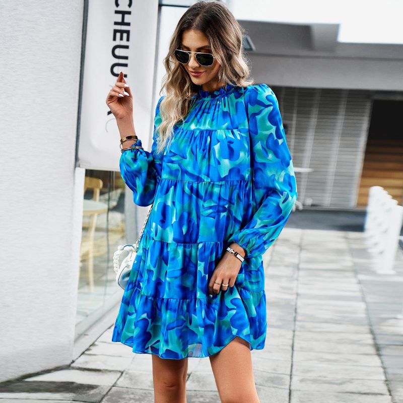 Elegant Long Sleeve Print Dress - Autumn/Winter - Image 2