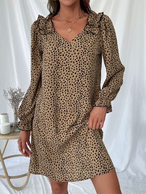 Autumn Women Clothing Long Sleeve Leopard Print Loose Dress