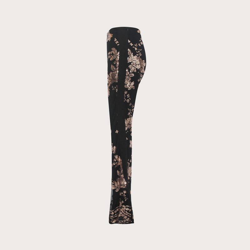 Socialite Sequin Embroidered Slim Fit Slit Flared Pants Women - Image 4