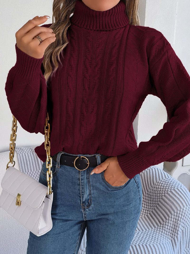 Turtleneck Twist Sleeve Knit Sweater - Image 3