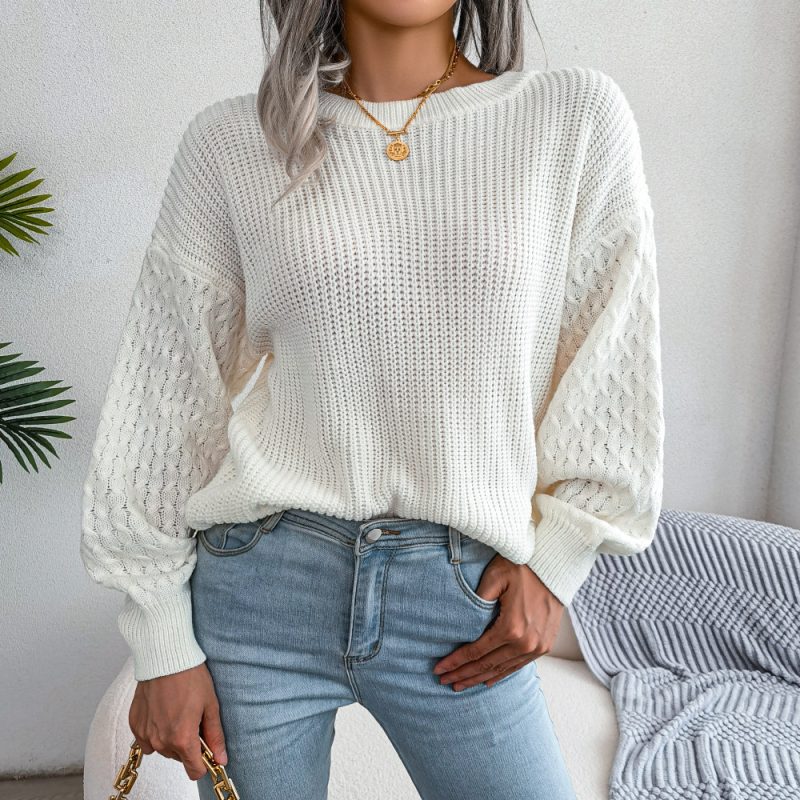 Cozy Knitted Lantern Sleeve Sweater - Image 2