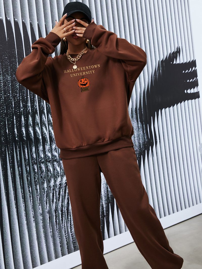Two Piece Set Small Pumpkin Letter Graphic Pattern Printing Autumn Winter Set - Image 4