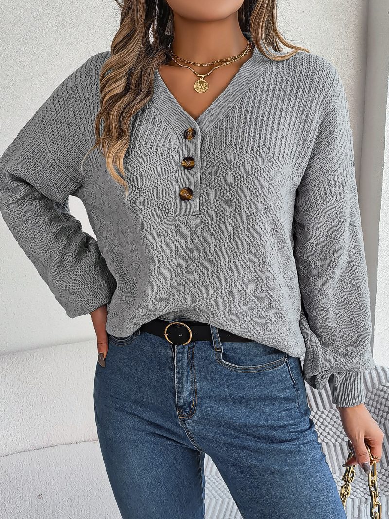Loose V-Neck Buttons Pullover - Autumn Winter Women's Fashion - Image 4