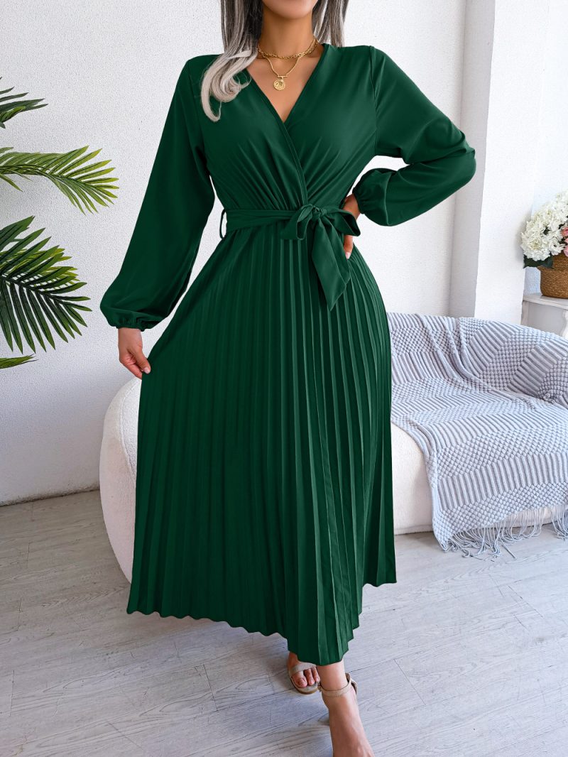 Elegant Cross V-Neck Swing Pleated Dress - Image 6